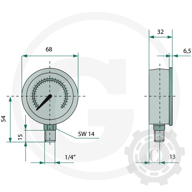 85000401 MANOMETRU 16 BARI Ø63mm - 1/4&quot;