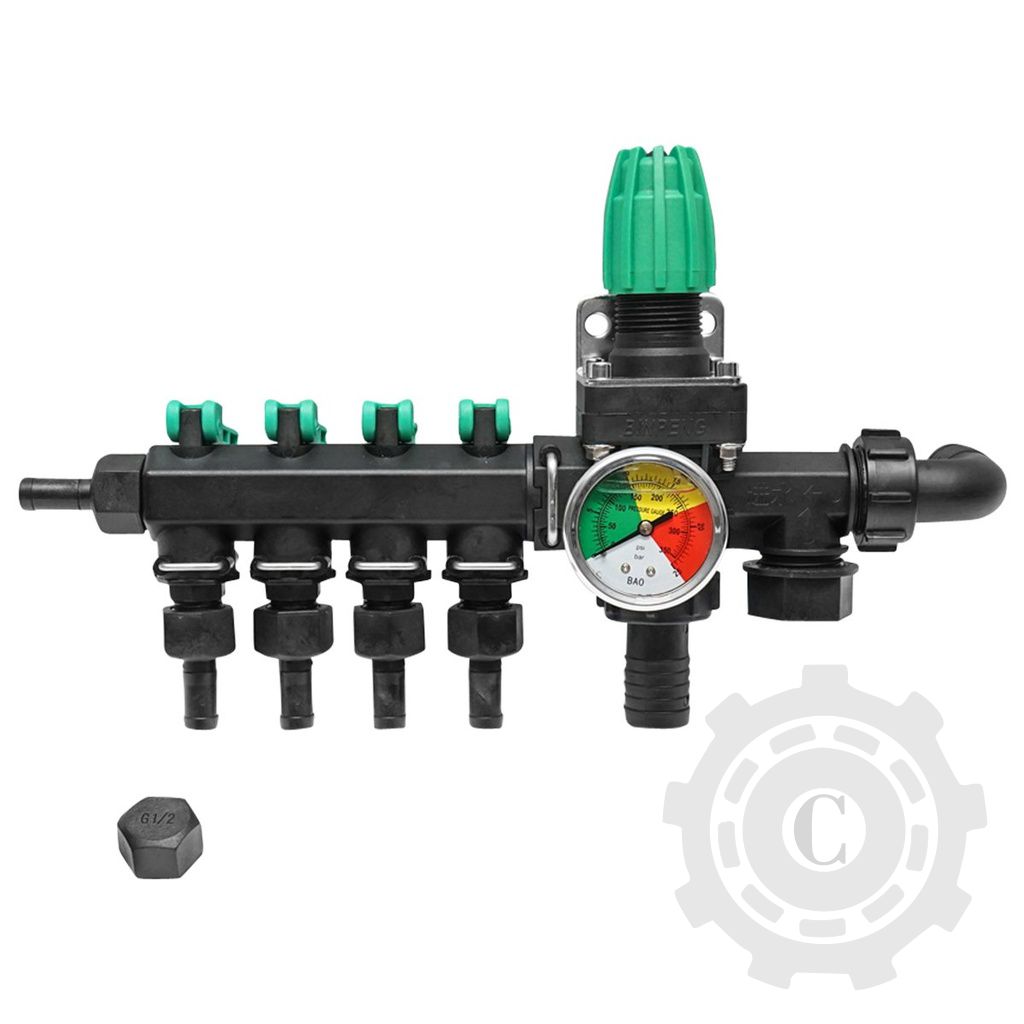 DISTRIBUITOR CU 4 CAI&amp; MANOMETRU CU GLICERINA