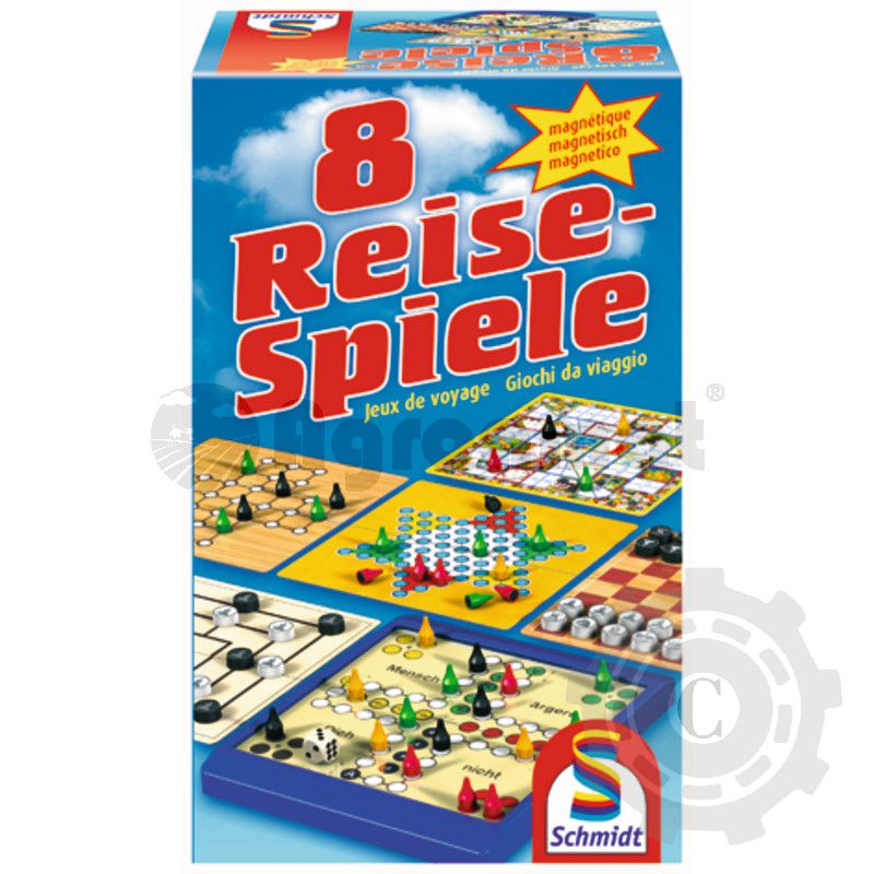 8 jocuri pentru calatorii: dame, sah, halma, gastele, Solitaire, 5 pe un rand sau Nu te supara frate magnetic