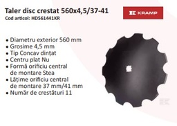 [CP017621] HD561441KR Taler disc crestat 560x4,5/37-41mm
